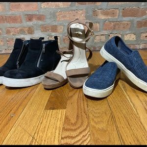 Bundle of 3 pairs of shoes!!!! Nude heels, black wedge slip one, blue slip ons